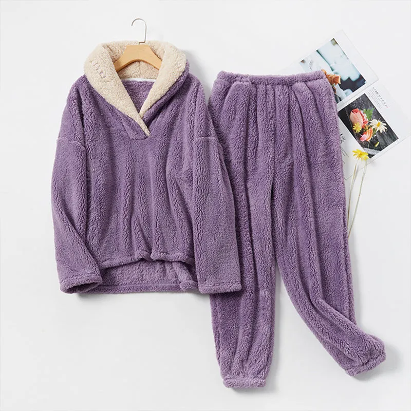 Women's Pajama Set Warm Soft Loungewear Nightwear 2-Piece Tops & Pants