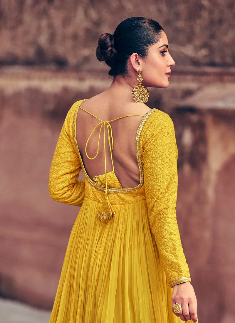 Yellow Embroidery Anarkali Gown